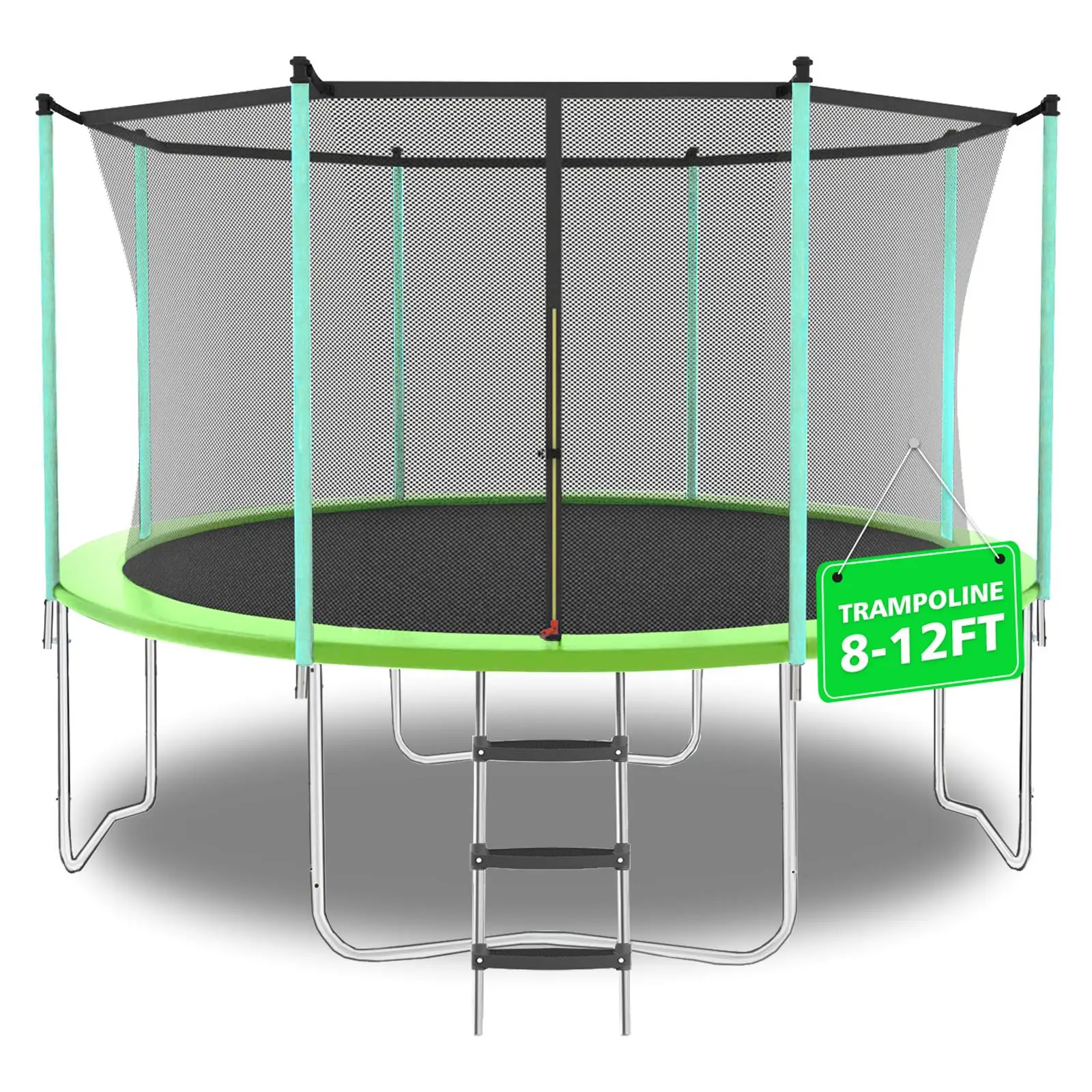 8ft Green Outdoor Toddler Trampoline with Safety Net - Heavy-Duty Jump Pads for Kids & Adults, Perfect Gift for boys & Girls