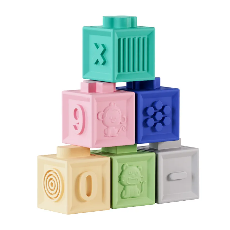 12Pcs Baby Children Soft Plastic Blocks Colorful Puzzle Can Chew Silicone Blocks Building Brick Early Education Puzzle Touch Toy