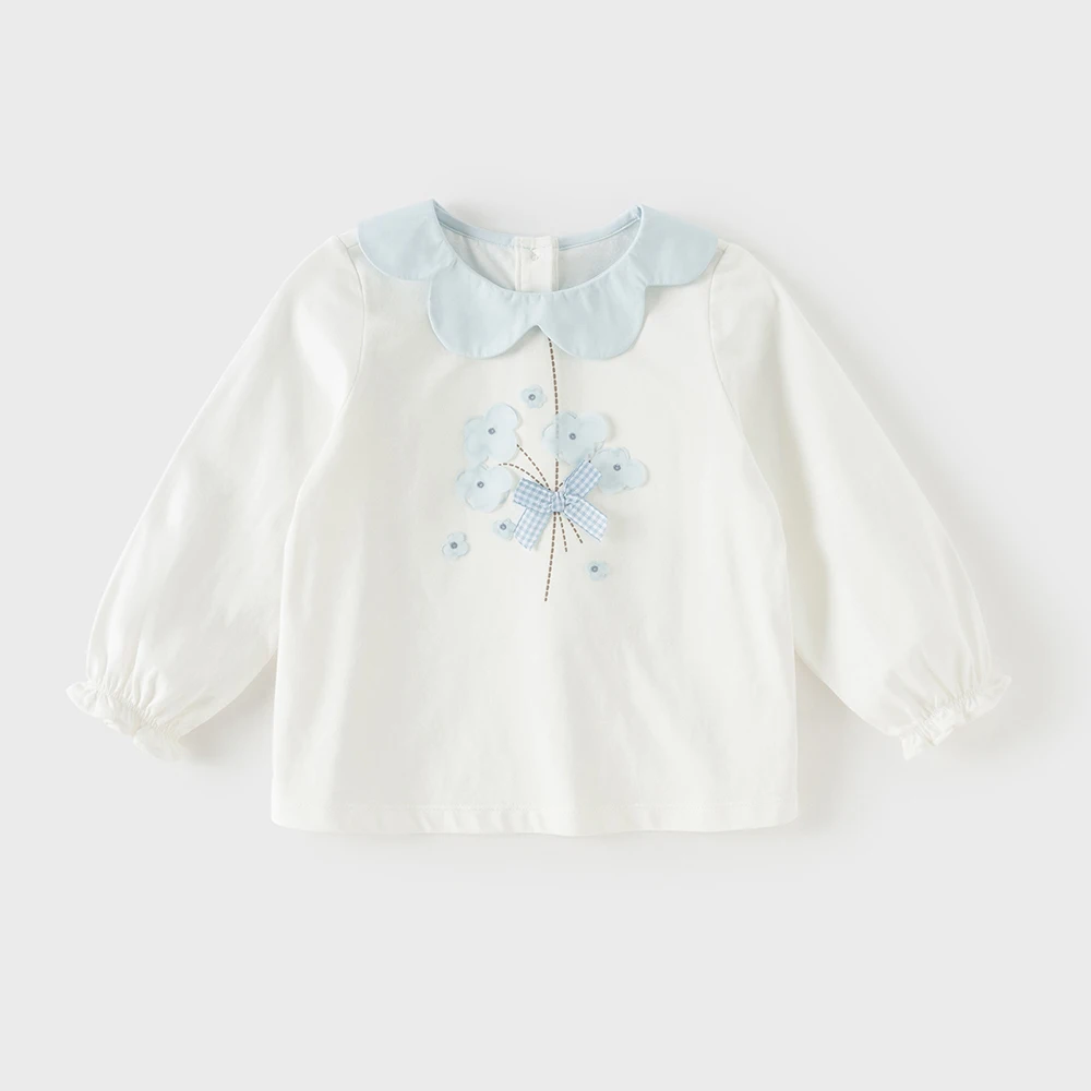 Dave Bella Children Long Sleeve Bow T-shirts Girls Sweet Spring Autumn Pullover Tops Baby Cotton Bottoming Clothes DB1260349