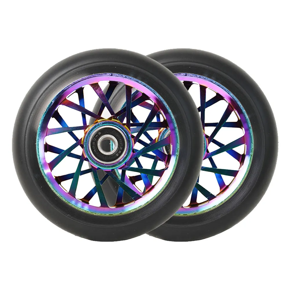 High-Performance Stunt Scooter Wheels - Premium PU Ultra Elastic Wear-Resistant Aluminum Alloy Core ABEC-9 Bearings - 100mm/2Pcs