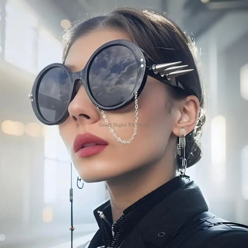 نظارة شمسية أنيقة بإطار دائري أسود اللون للرجال والنساء ملابس الحفلات مع عدسات PC نظارات للشارع للحفلات