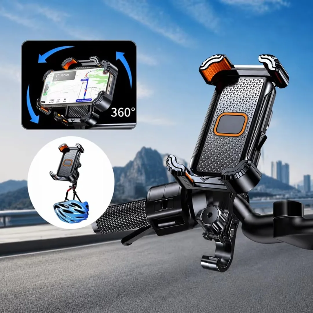 Shock Absorbing Motorcycle Phone Mount 360° Rotatable Bike Phone Holder Fit 4.7-7.2 Inch Smartphone Bracket