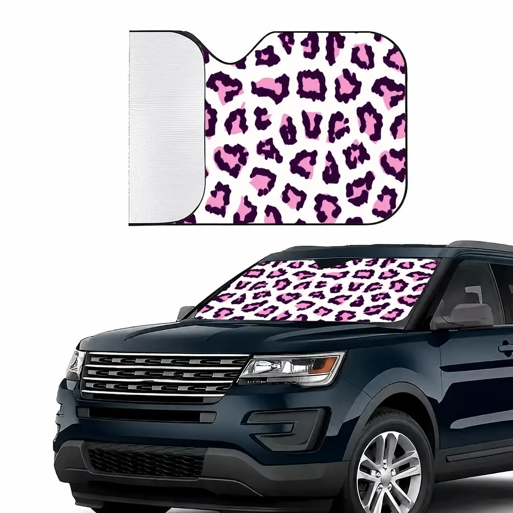 Pattern L-Leopard Print Sun Visor Car Windshield Sun Shade UV Protection Foldable Heat Insulation Universal Auto Cover