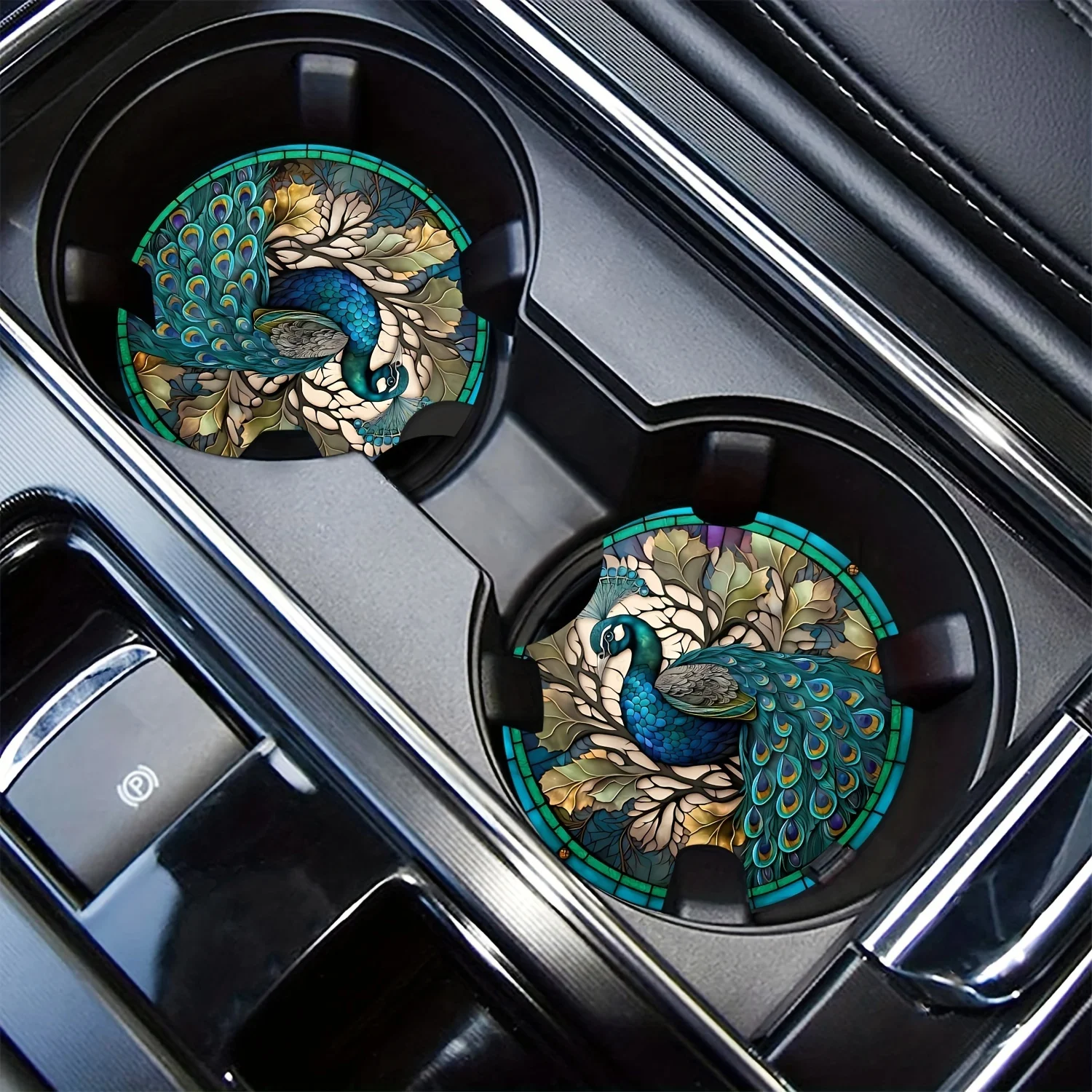 2pcs Set Crested Crane Car Cup Holders Coasters With Finger Grooves - Anti-Slip Acrylic Suitable For Dashboard, Console, Door Tr