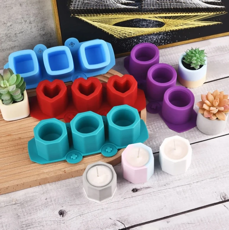3 Hole Round Concrete Flower Pot Vase Silicone Mold Gypsum Concrete Mould For Succulent Flower Pot DIY Aromatherapy Candle Decor