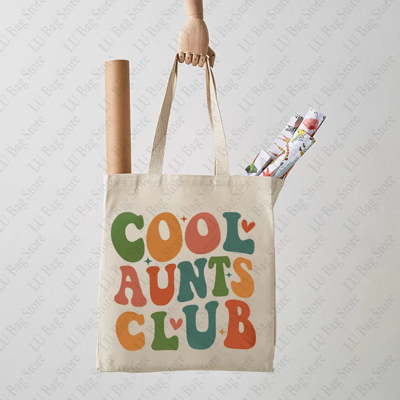 Cool Aunts Club Pattern Tote Bag Canvas Shoulder Bag for Daily Retro Cool Aunts Eras Reusable Shopping Bag Best Gift for Auntie