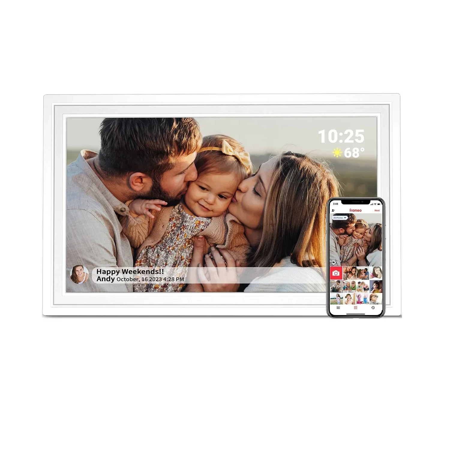 

Digital Picture Frame FRAMEO 15.6" Large Digital Photo Frame IPS Screen, Built in 32GB Memory, Share Photos and Videos via App