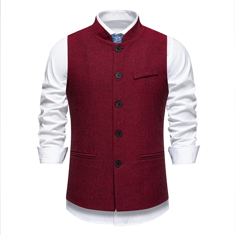 Gilet vintage à chevrons pour hommes |   Gilet en tweed de laine coupe ajustée pour bal/mariage (sty