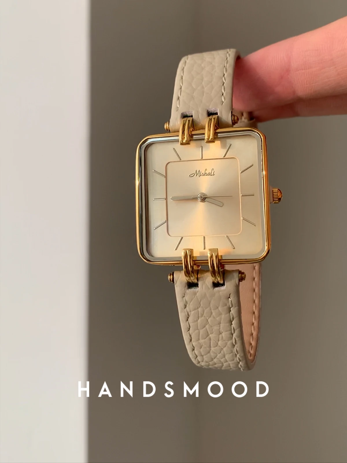 Creambeigesimple square large dial genuine leather women's watch fashion temperament watch high quality luxury watch ladies gift
