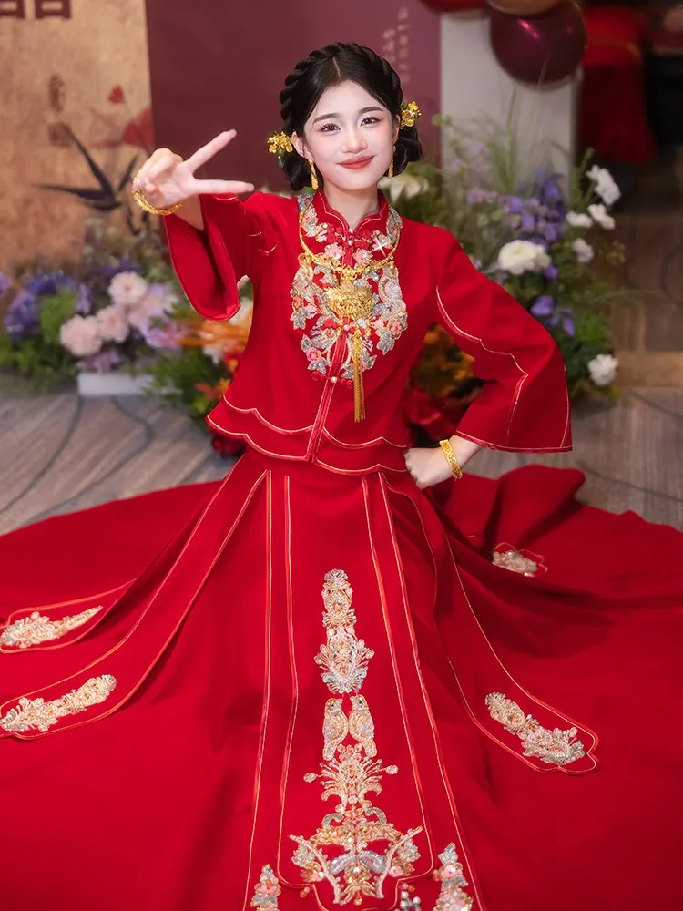 

Velvet new Chinese-style dress wedding gown toasting bridal