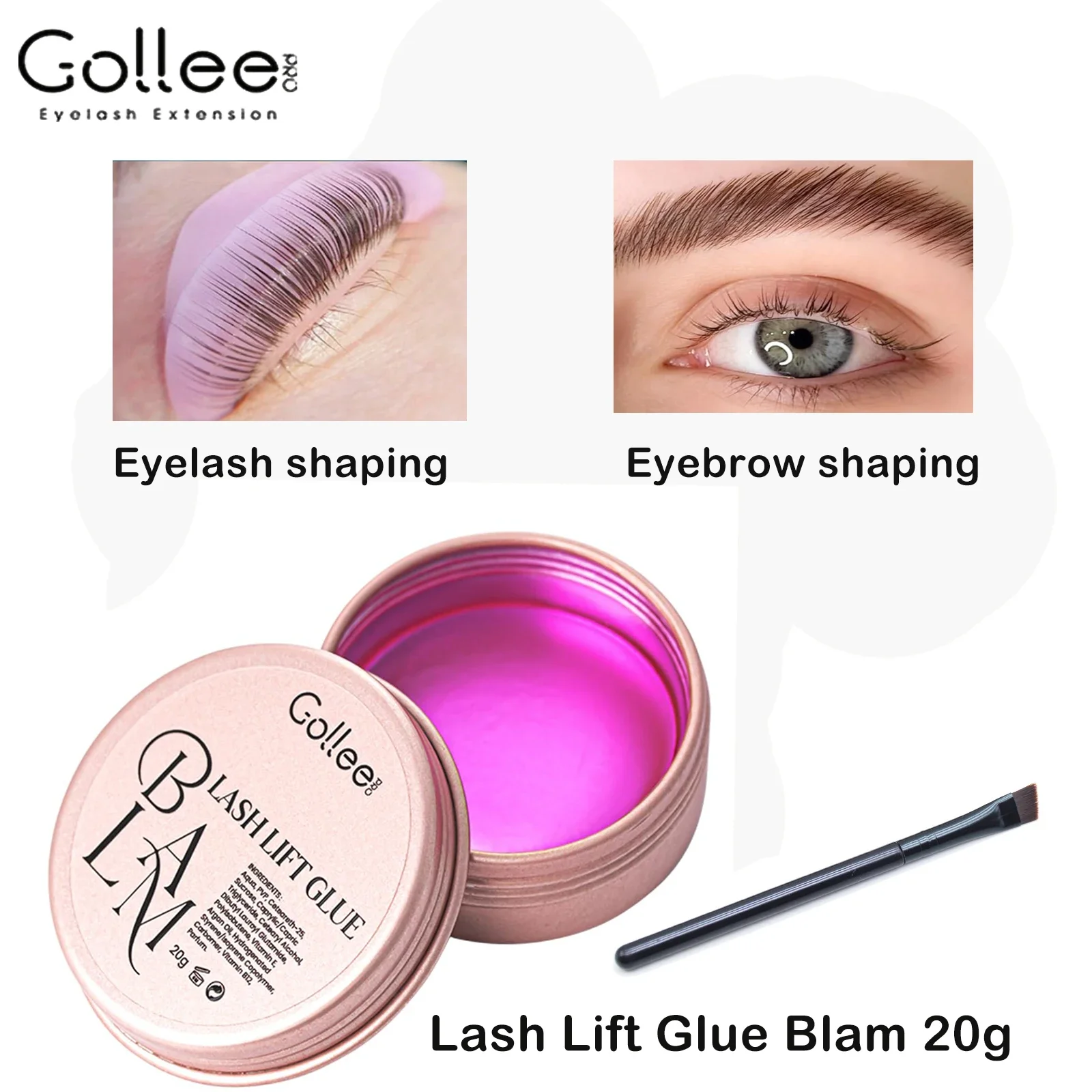 

Gollee 20 г, завивка ресниц, твердый клей, фотокрем, клей для подтяжки бровей, клей с запахом персика, воск для ресниц не раздражающий