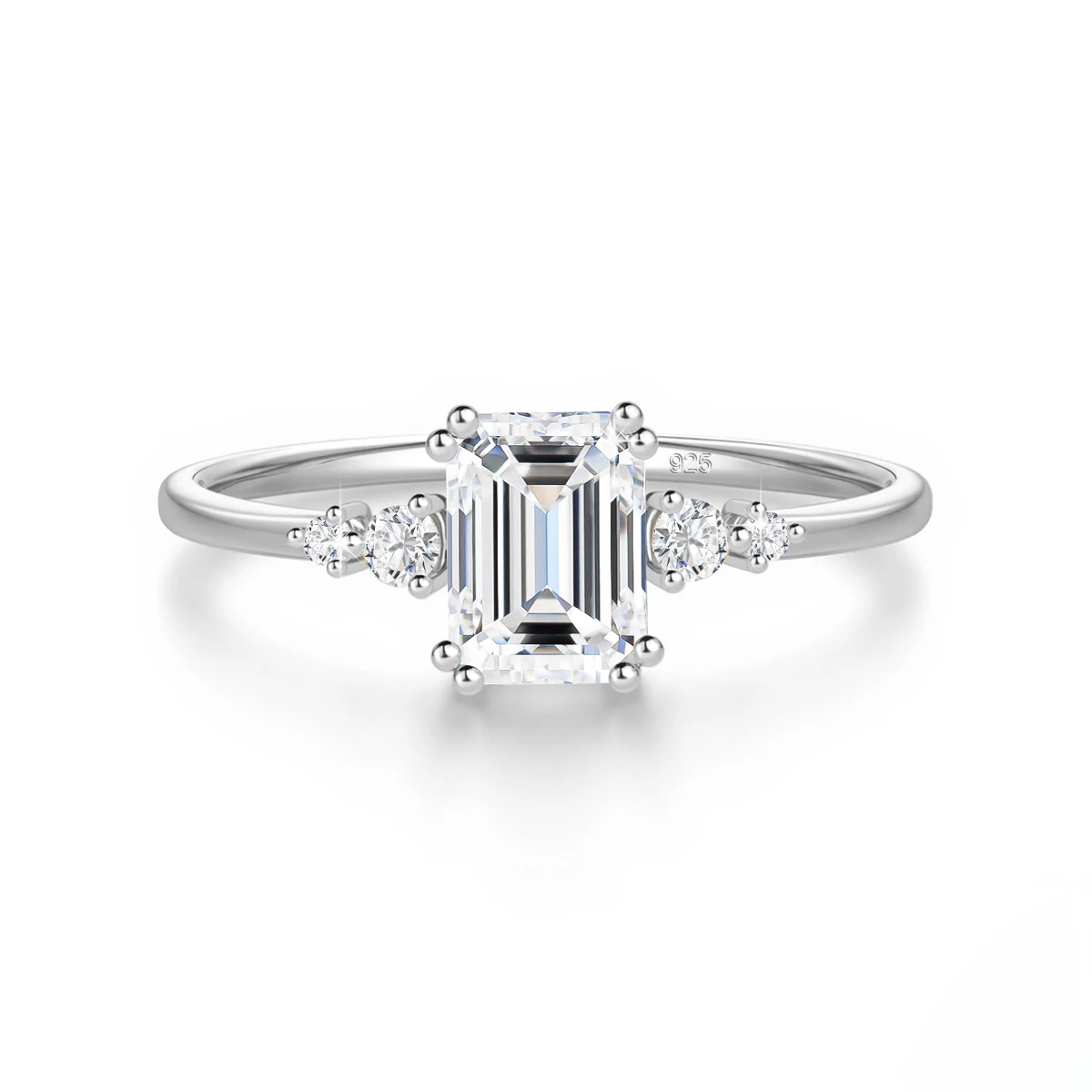 Reine 925 Sterling Silber Klassische Smaragdschliff Moissanit-Ringe für Frauen Fünf-Stein Hochzeits-Verlobungsring Edle Schmuckstücke – Detail 7