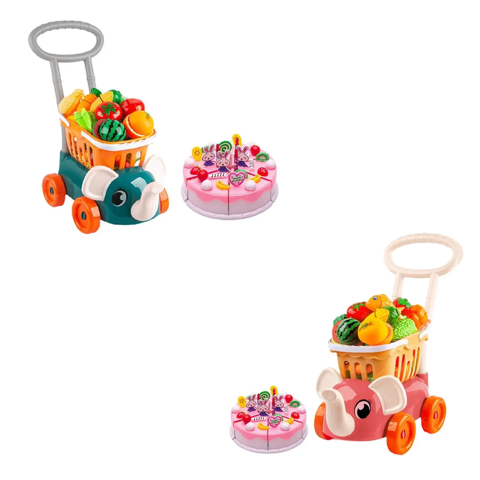 Shopping Cart for Kids Development Early Learning Multifunctional with Pretend Food Toddlers Play Grocery Cart Birthday Gift