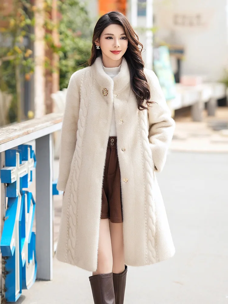 New Women Autumn Winter Fur Coat Fashion Stand Collar Long Sleeve Loose Thick Fur Coat Environmentally Friendly Fur coat