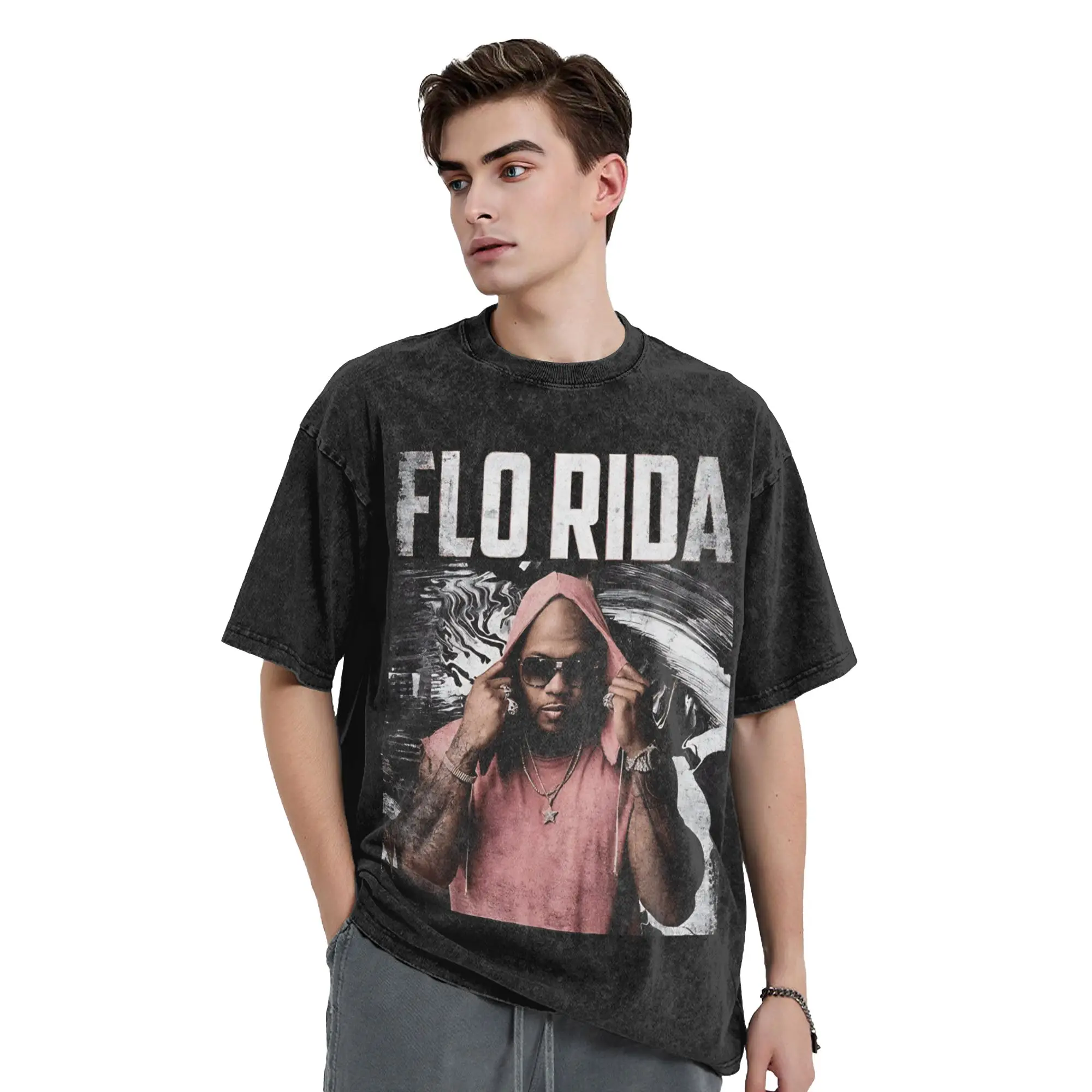Summer  Flo Rida hip hop rapper Washed T Shirt Merch Harajuku T-Shirts  for Men Women Tee