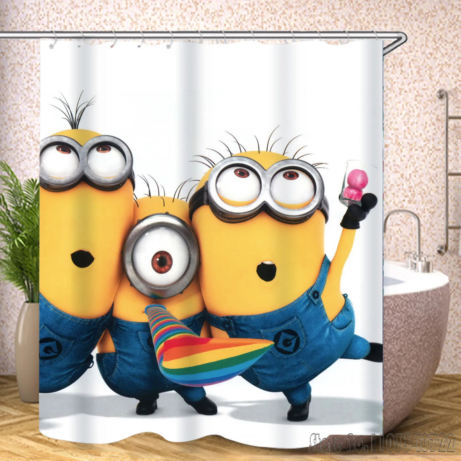 MINISO M-Minions Cartoon Colorful Shower Curtain 1pcs Waterproof Bath Screen Curtains with Hooks for Bathroom Decor