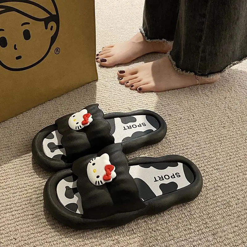 Cow Hello Kitty Shoes Slippers Non-slip Slippers Summer Slippers Sanrio INS Cute Cartoon Casual Fashion Pretty Girls Beach Shoes