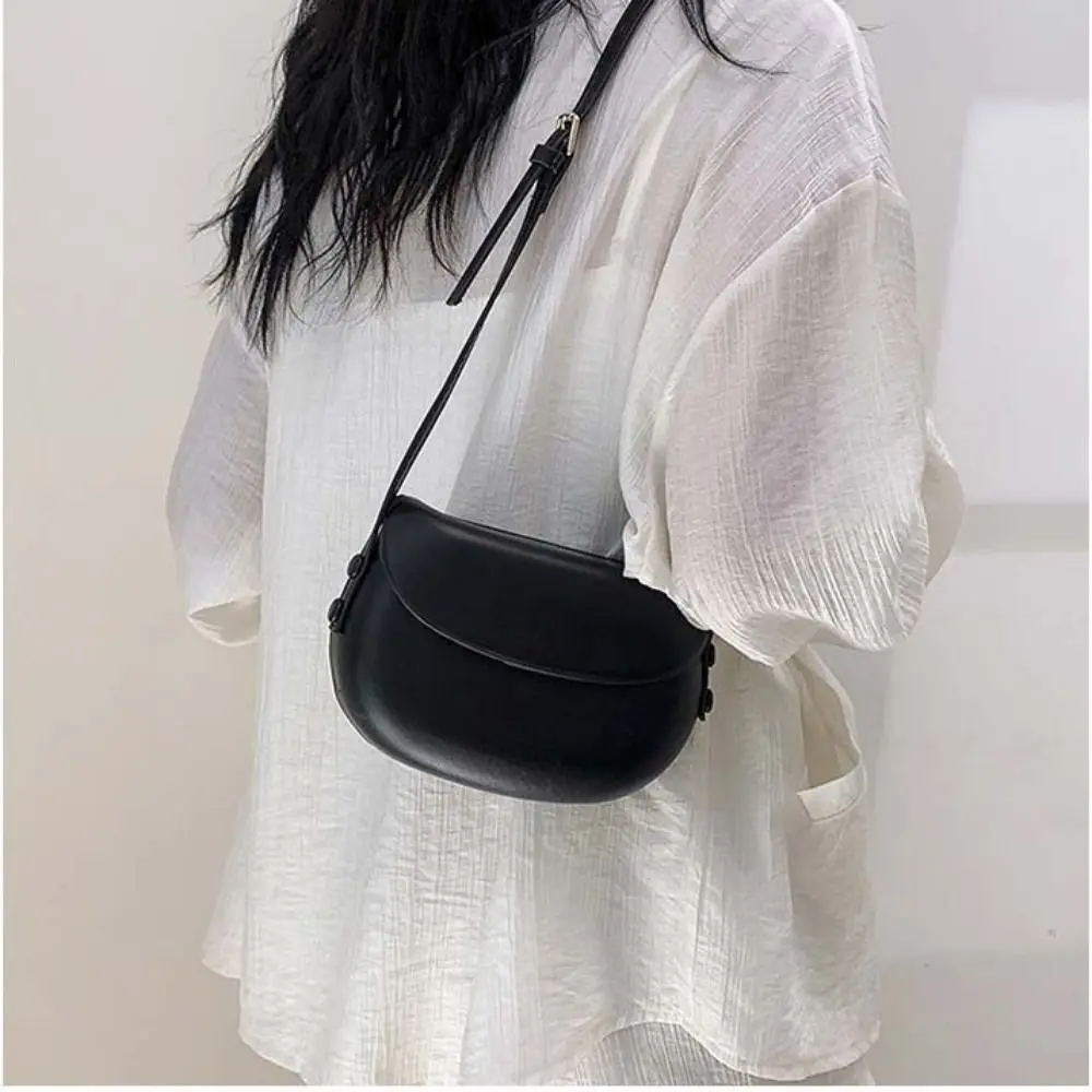 

PU Leather Retro Shell Bag Korean Style Fashion Design Flap Crossbody Bags Shoulder Bag Solid Color Versatile Saddle Bag Girls