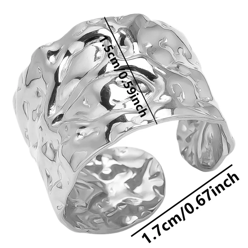 LENNIK 304 خاتم هندسي غير منتظم من الفولاذ المقاوم للصدأ، خاتم شخصية متخصص مبالغ فيه للنساء، خاتم من الفولاذ التيتانيوم