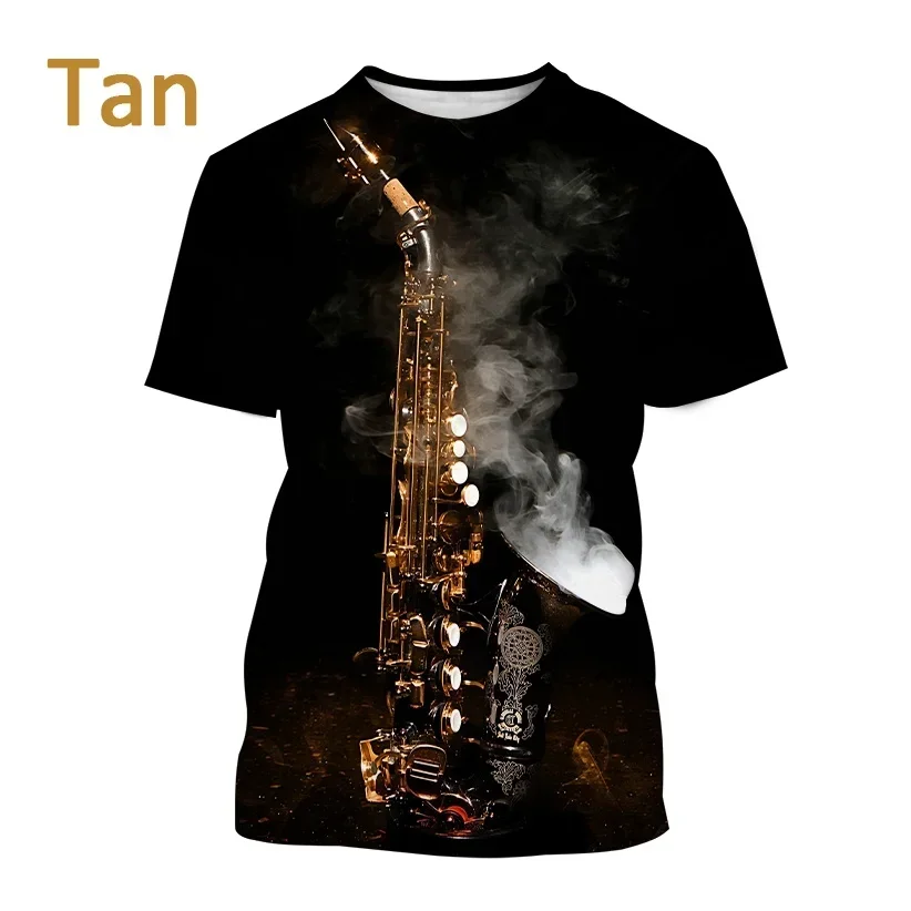 Summer Jazz Musical Instrument Saxophone T-shirt 3D Printed Men Women Fashion Oversized Tops Tees Short Sleeve Clothing Boys