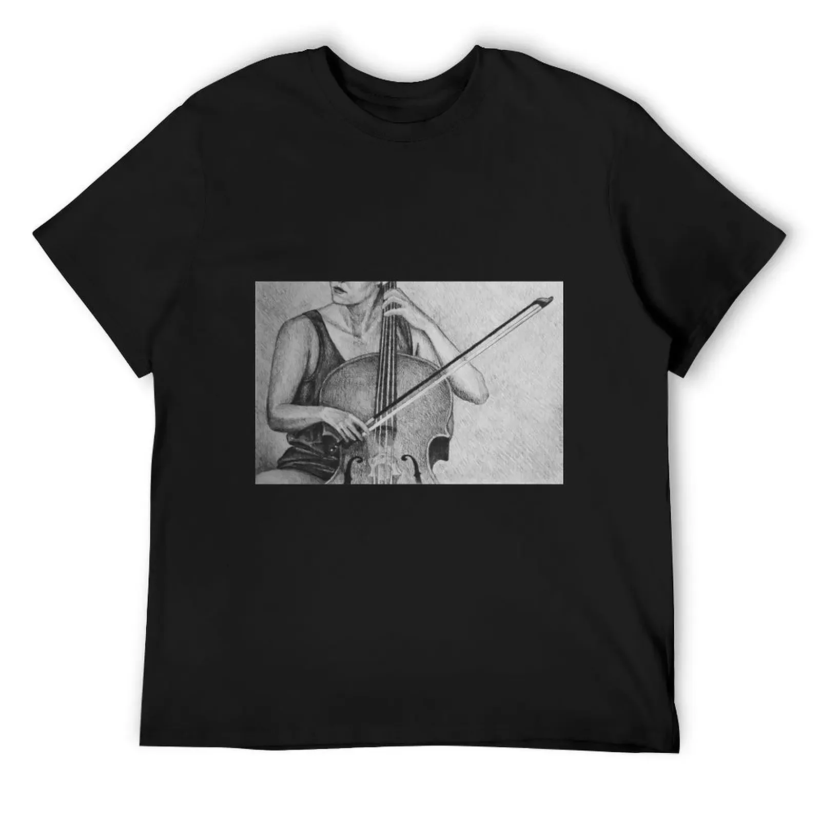 Cello player drawing. T-Shirt cotton graphic tees man clothes hippie clothes plus sizes mens t shirts