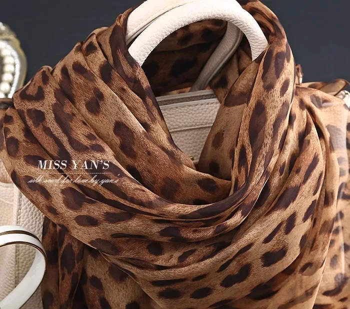 Klasyczny jedwabny szalik w panterkę damski Hangzhou damski 100% jedwabny szalik szal długi szal wiosna jesień zima lato
