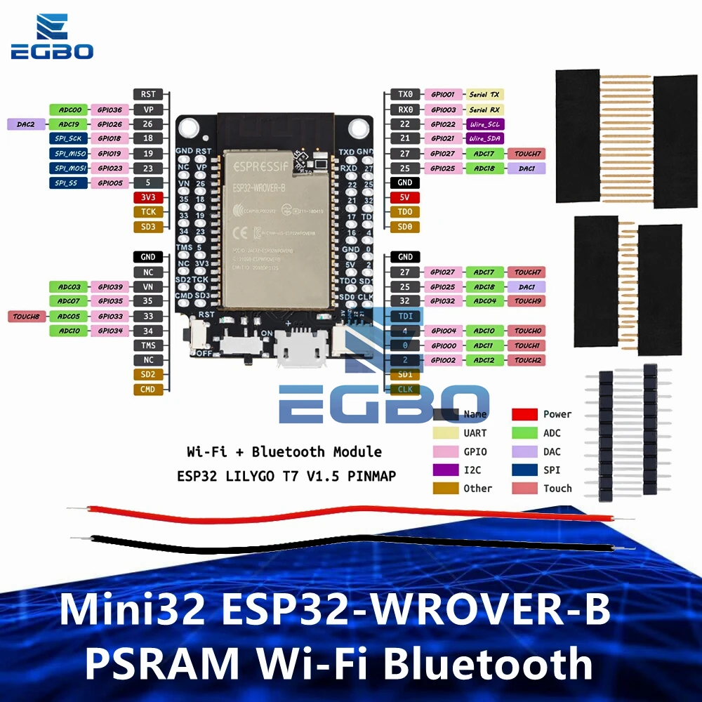 Mini32 ESP32-WROVER-B PSRAM Wi-Fi Bluetooth Module Development Board for Arduino IPv4 IPv6 SSL TCP/UDP