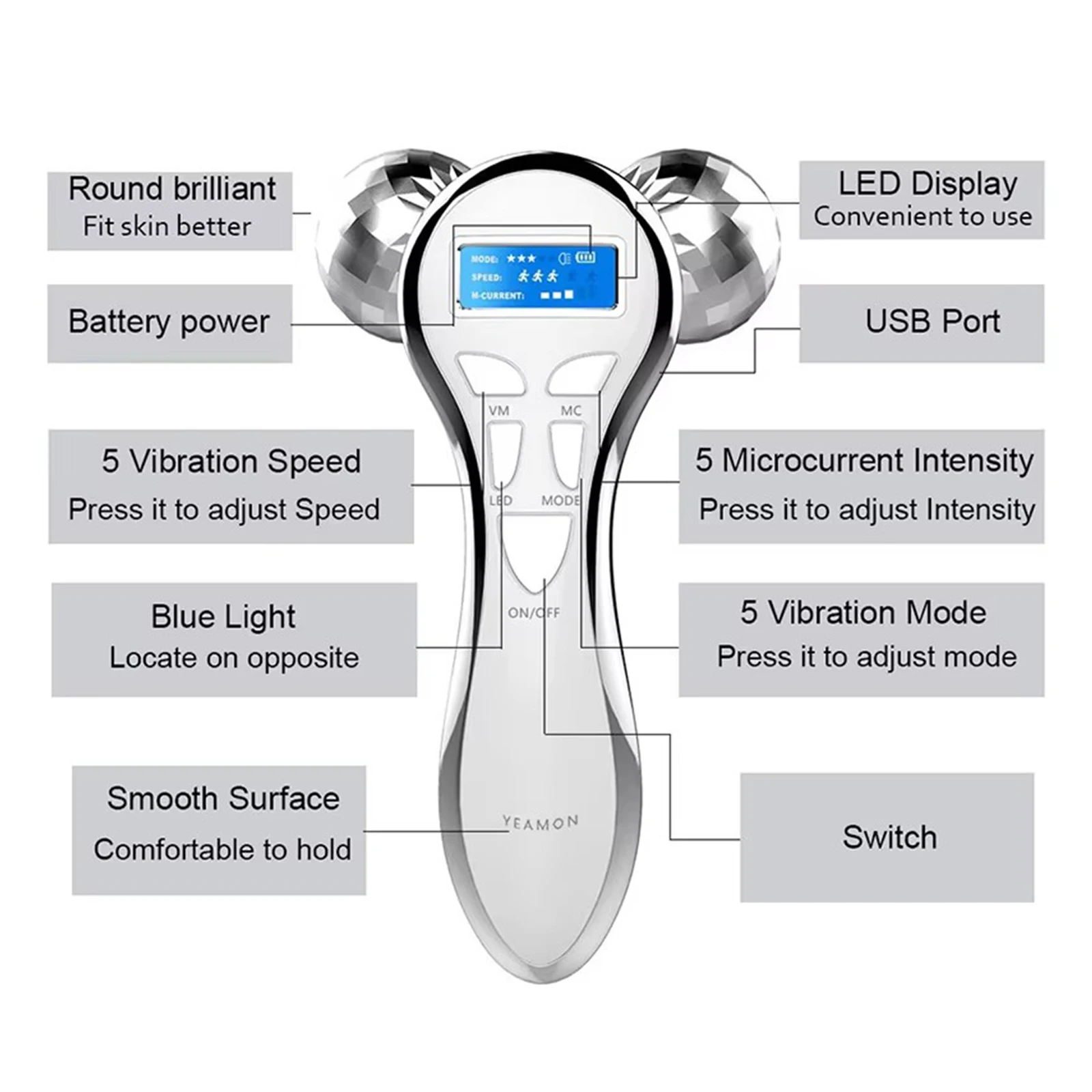 4D EMS Face Massager Roller Microcurrent Vibration Facial V Lifting Massage Devices Beauty Skin Care Tool For Neck Eye Body
