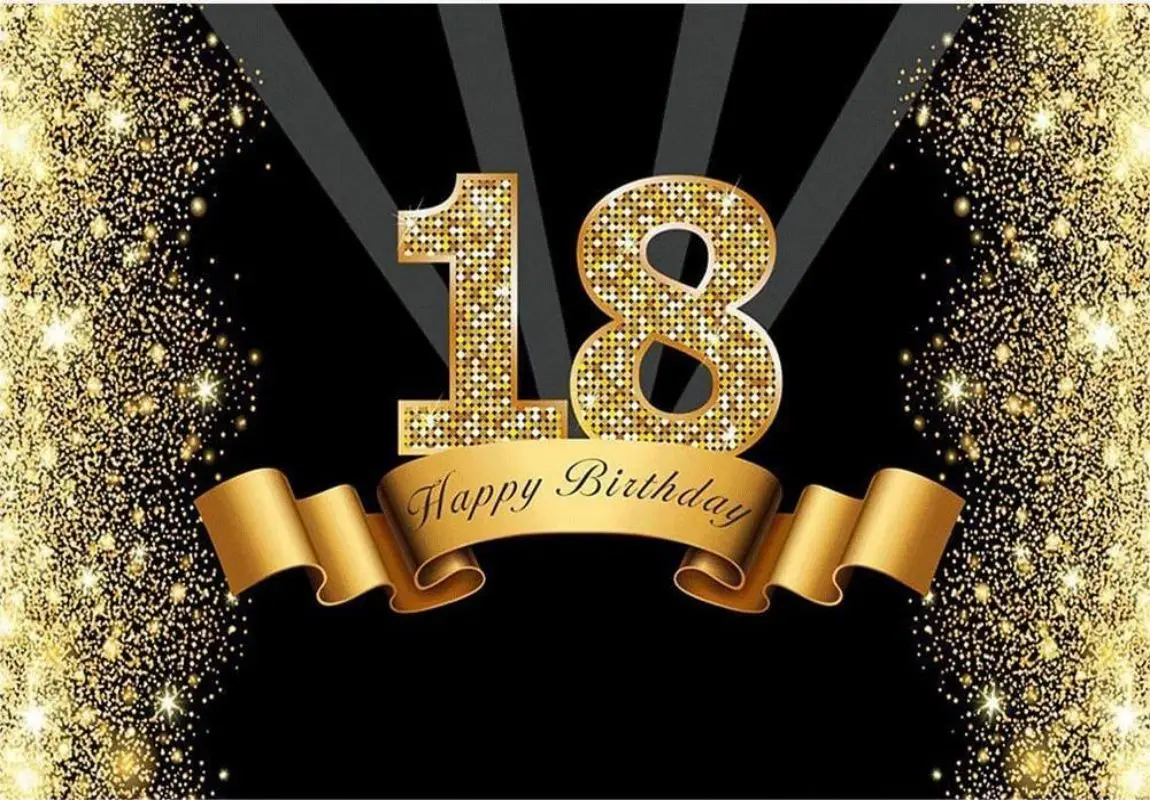 Toile de fond de photographie de fête d'anniversaire, décorations de joyeux anniversaire, accessoires de bannière, noir et or, arrière-plan participé, 18 ans
