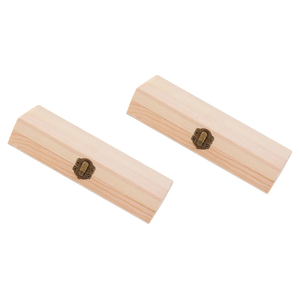 

2Pcs Wood Pen Box Oblong Multifunctional Storage Boxes Blank Pencil Containers for School Office Wood Pencil Box
