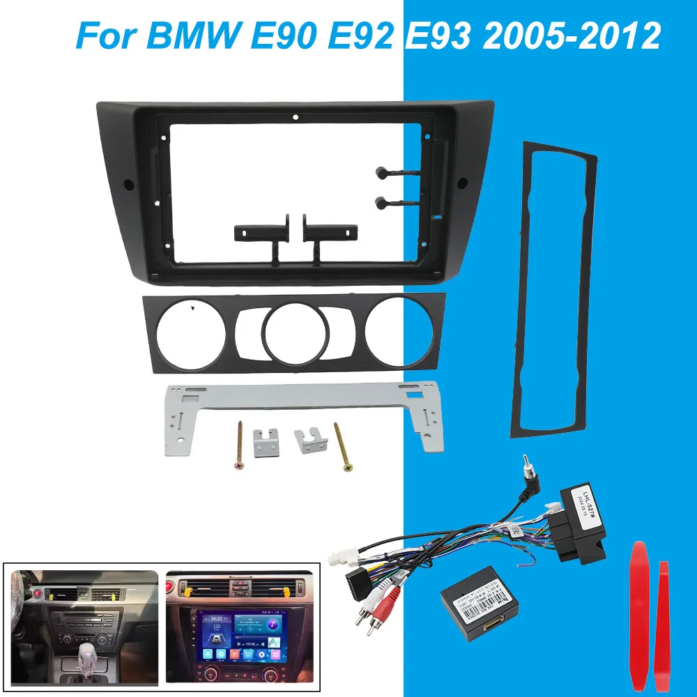 

9-дюймовая лицевая рамка для радиоприемника, подходит для BMW E90 E92 E93 2005-2012, стерео DVD-плеер, пластиковая приборная панель, жгут Canbus