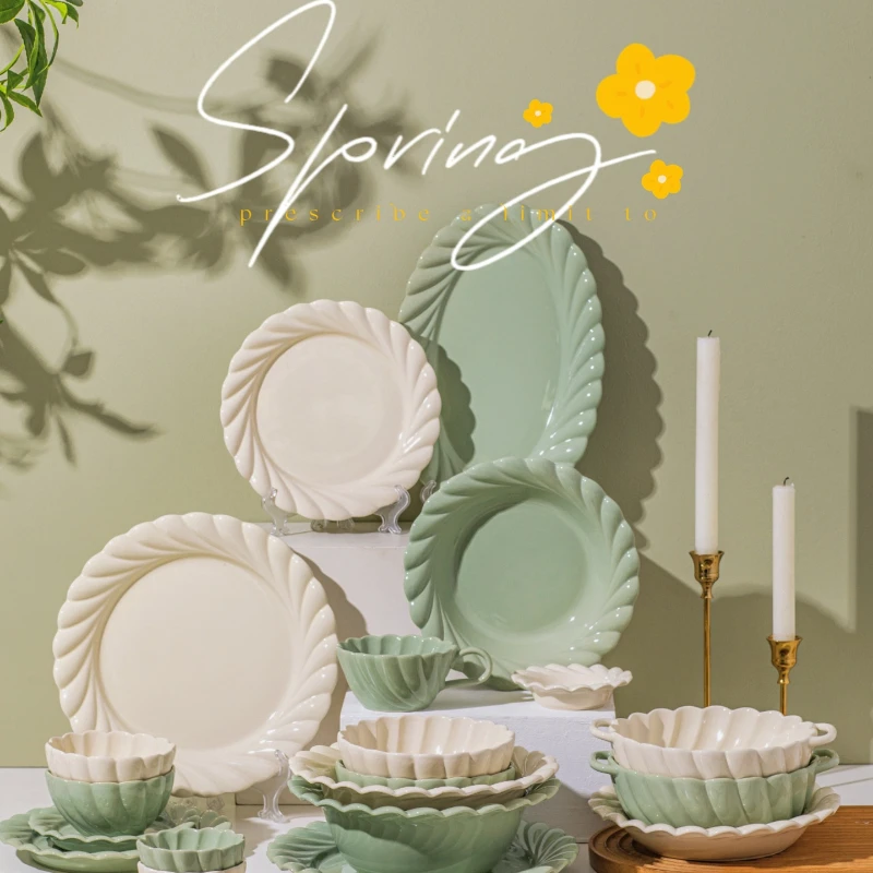 

Early Spring Series Dishes Set Household Ins Style Ceramic Dinner Plates Underglaze Rice Bowls Light Luxury Dinnerware