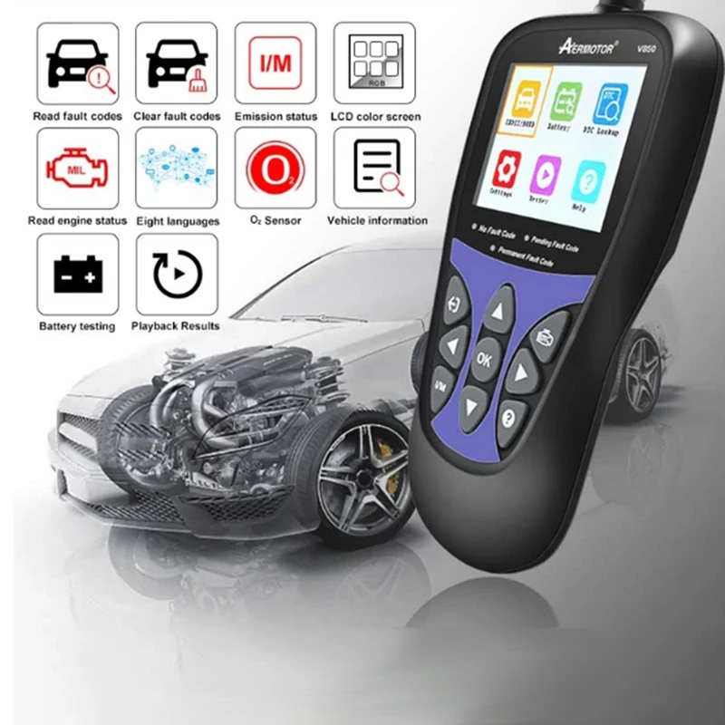 AERMOTOR V850 OBD2 Scanner Automotive Diagnostic Tool OBDII Code Reader Engine Fault Inspection CAN Diagnostic Scanning Tool