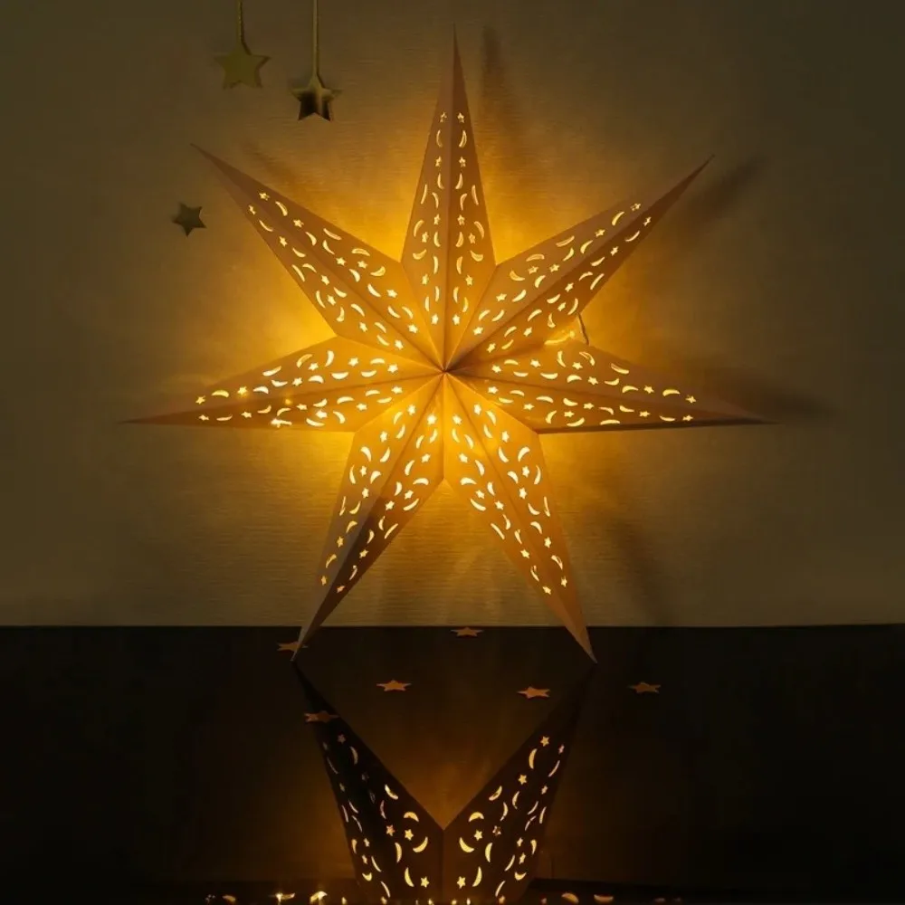 Decoración de Año Nuevo, colgantes de estrellas caladas, cubierta de luz navideña de papel Eid Mubarak, rejilla de ventana, decoraciones para el hogar