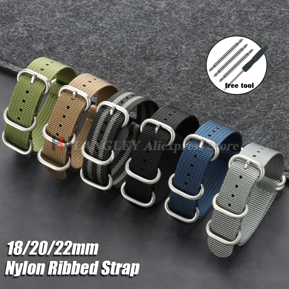 Heavy Duty Nylon Strap 20mm 22mm Woven Fabric Watchband for Seiko for Omega for Rolex Watch Ring Buckle Men's Replacement Bands