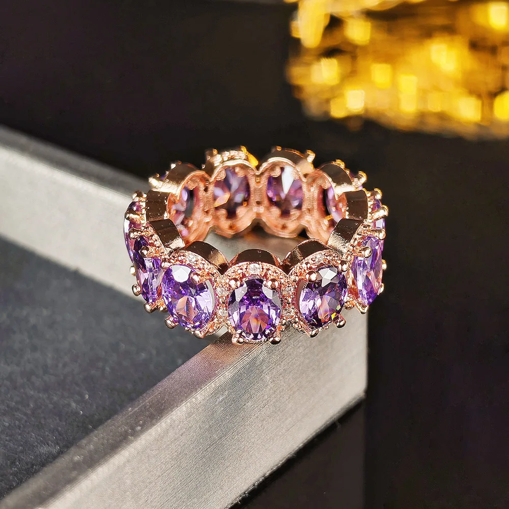 

2024 Новое поступление роскошное розовое фиолетовое цветное овальное кольцо Вечность свадебное Африканское женское кольцо Подарок на годовщину ювелирные изделия R5390