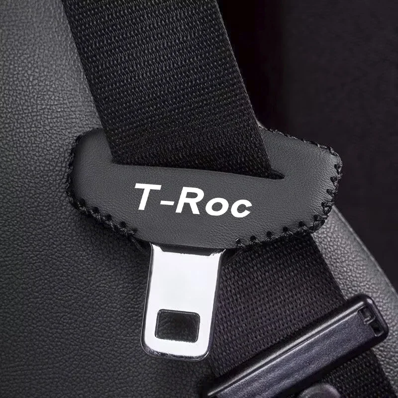 2pcs PU Leather Car Seat Belt Buckle Clip Cover Protector Anti-Scratch Case For VW T-ROC T ROC