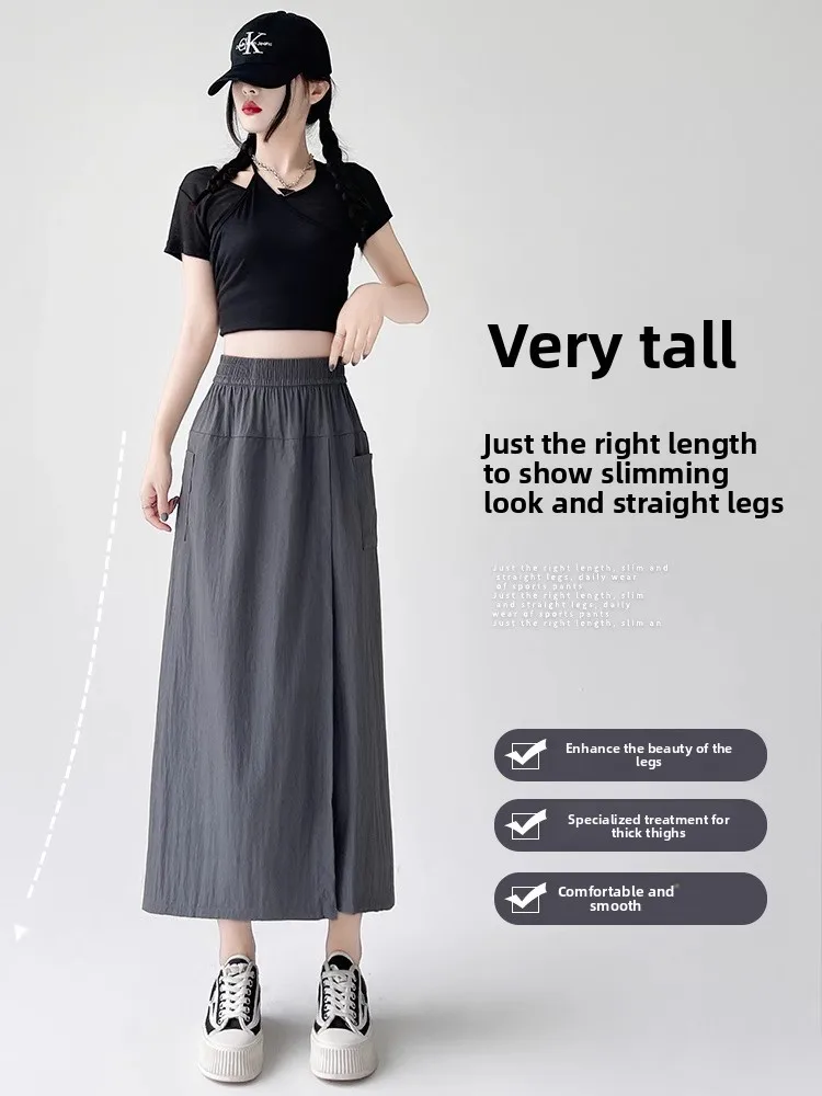 ey Abbigliamento da lavoro Gonna Pantaloni Donna Estate Sottile Vita alta A-Line Casual American Qui Dry Sport Pantaloni a gamba larga