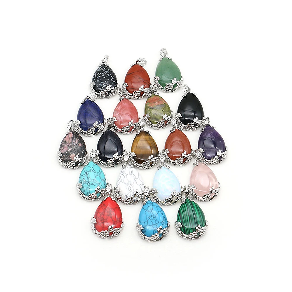 أنيقة الحجر الطبيعي دمعة على شكل ندفة الثلج حجر كريستال النحاس مطلي زهر البرقوق الفيروز قلادة عقد دي اي واي القرط