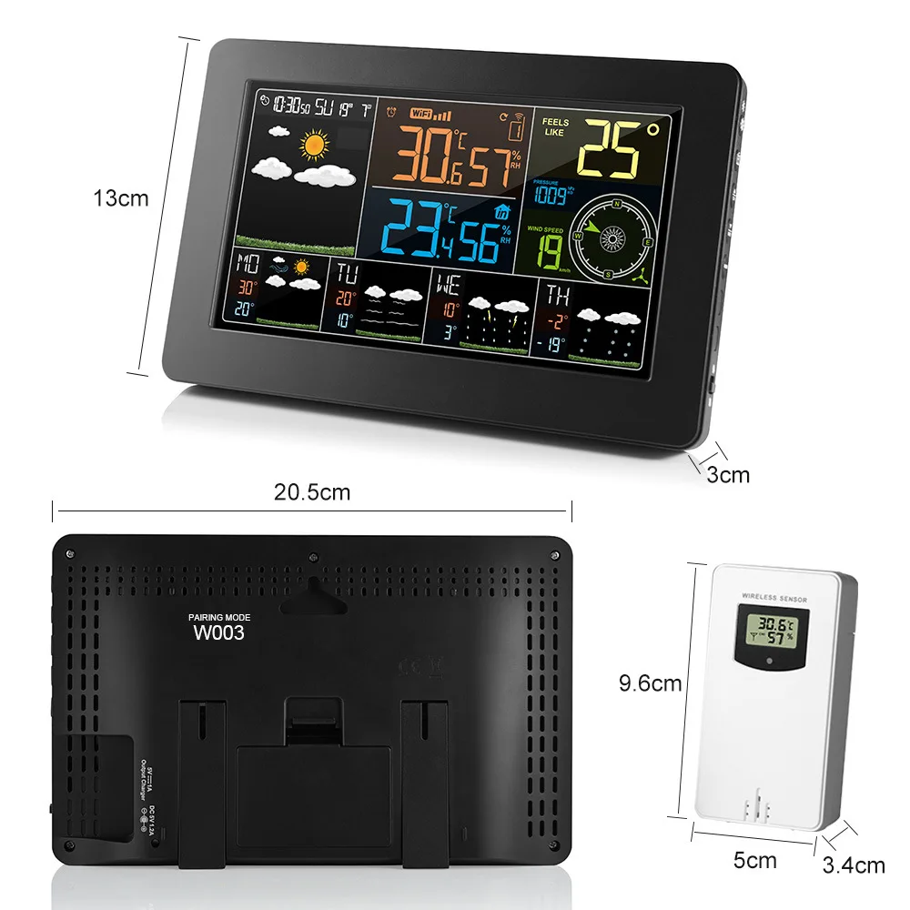 Color Screen WiFi Weather Station APP Control Smart Weather Monitor Barometer Indoor Outdoor Digital Temperature Humidity Meter