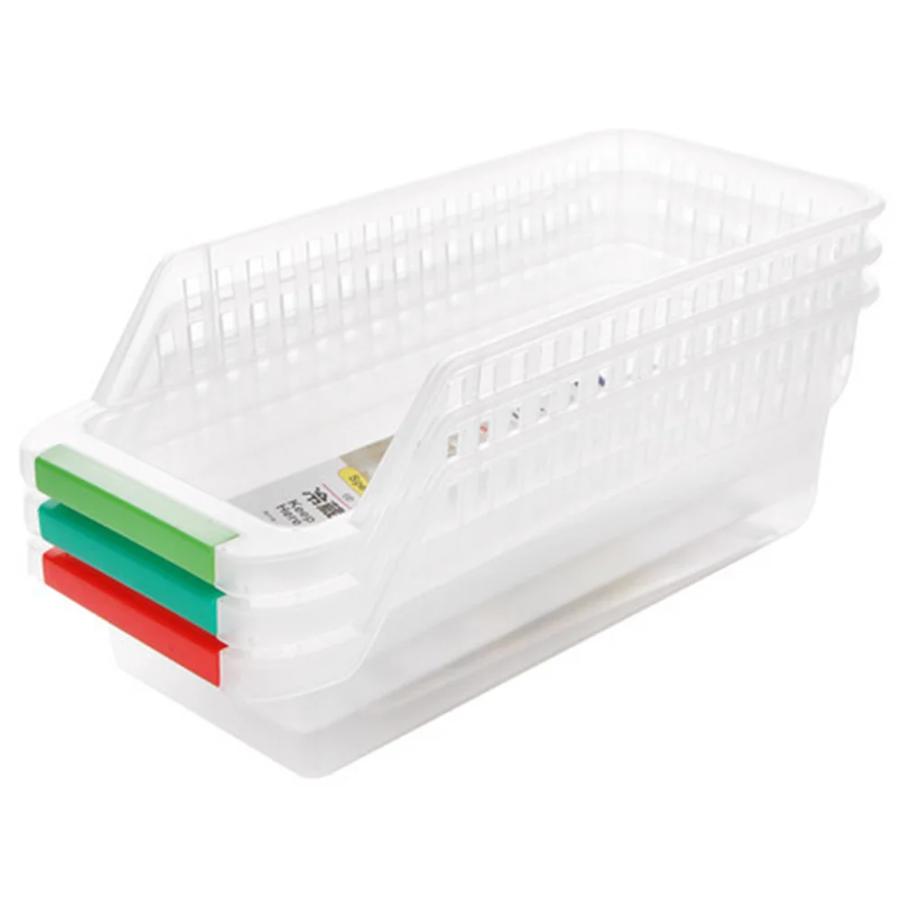 

Tabletop Kitchen Storage Box Plastic Organizer with Handle for Refrigerator Fruits Drinks Bottle Container Random Color