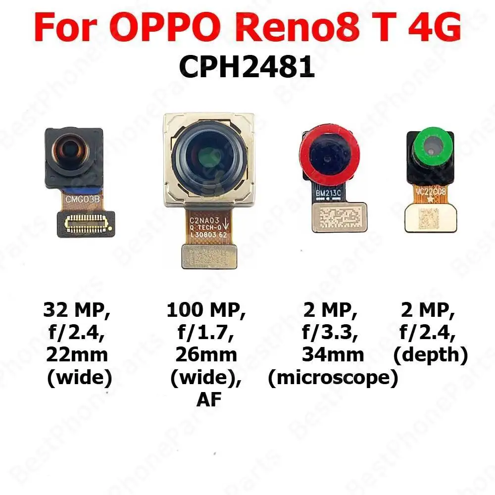 كاميرا أمامية خلفية لـ OPPO Reno8 T Reno 8 T 8T Reno8T 4G المواجهة الأمامية لصور السيلفي وحدة الكاميرا الخلفية أجزاء الهاتف المحمول #1