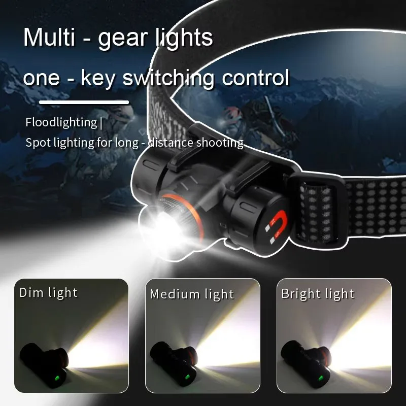 كشافات أمامية قوية LED رئيس التكبير دوران نوع C قابلة للشحن رئيس مصباح الجبهة Led رئيس للتخييم العمل الصيد
