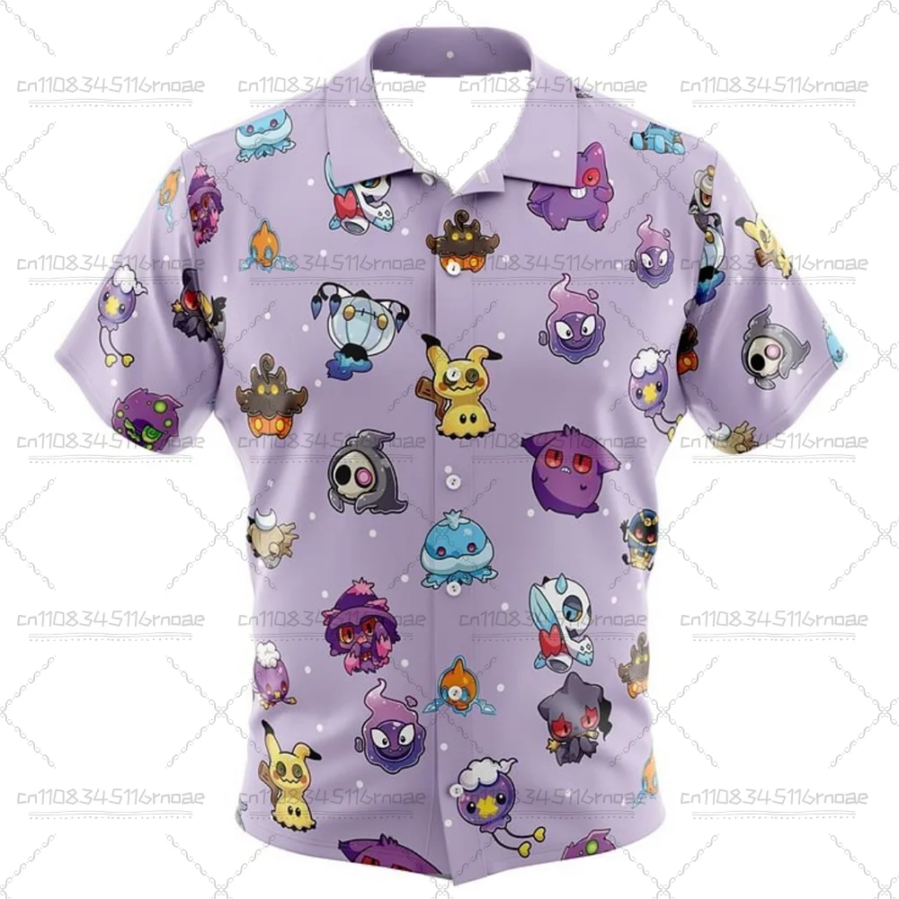 2026 Anime Pikachu Pocket Monsters Hawaii Strand T-shirt mannen Y2K Pikachu Rollenspel Harajuku Gedrukt Fashion Casual Shirt Top