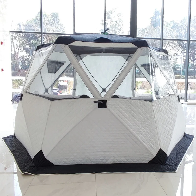 Gran oferta de invierno, ventana de TPU, tienda de campaña de tela Oxford 420 con estufa de leña