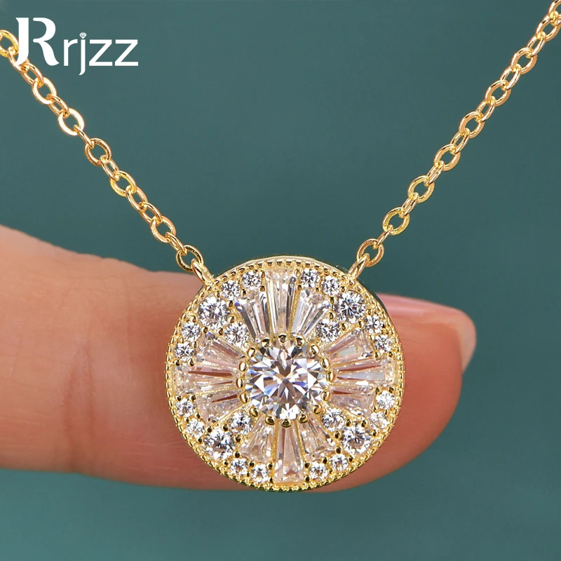 Rrjzz 5mm D-Color Mossanite Women Pendant Necklace with GRA Jewelry Gifts Lucky Disc-shaped Trapezoidal CZ Lab Diamond Necklace
