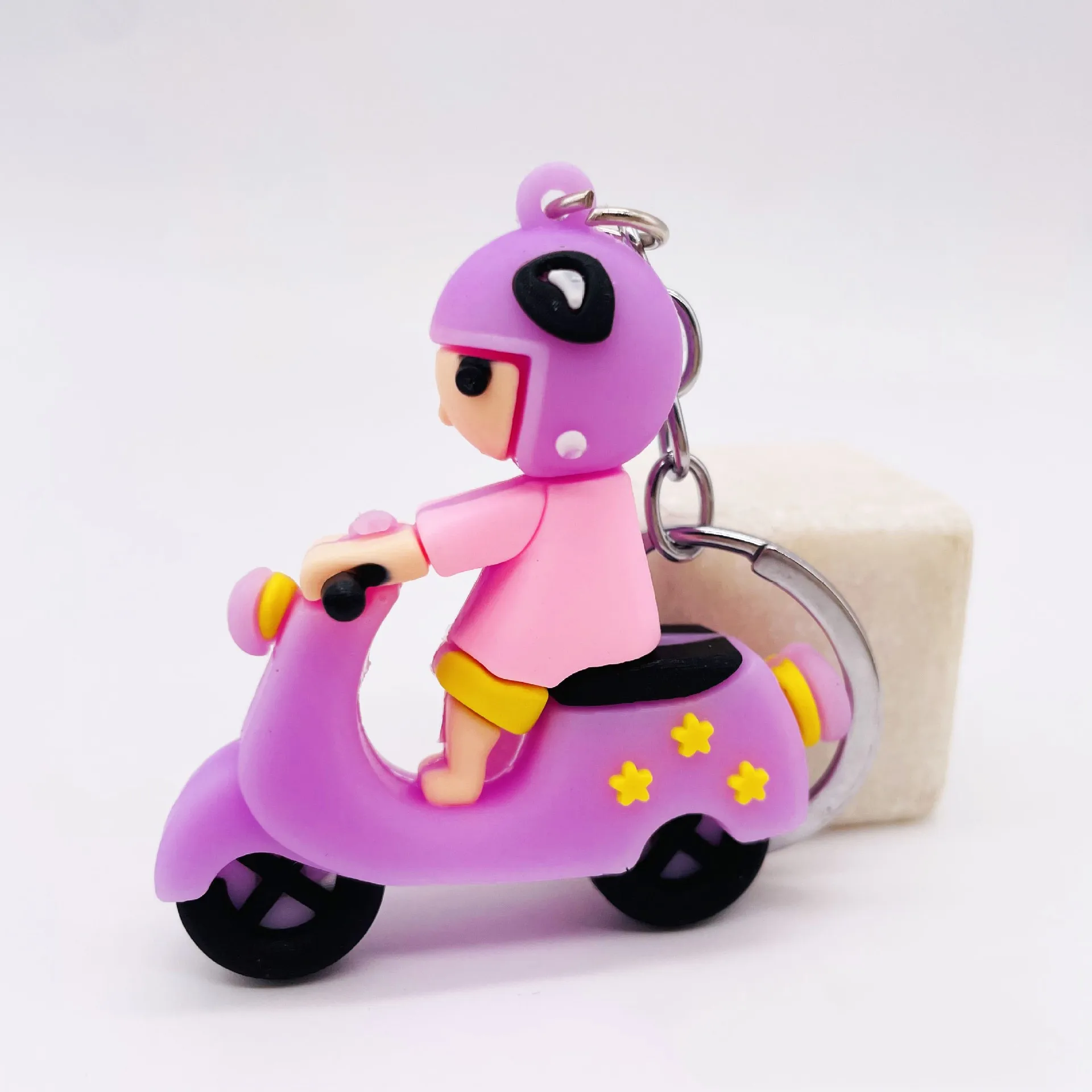 Cute Cartoon Figure Riding Motorcycle Keychain Trend Small Pendant Bag Accessories