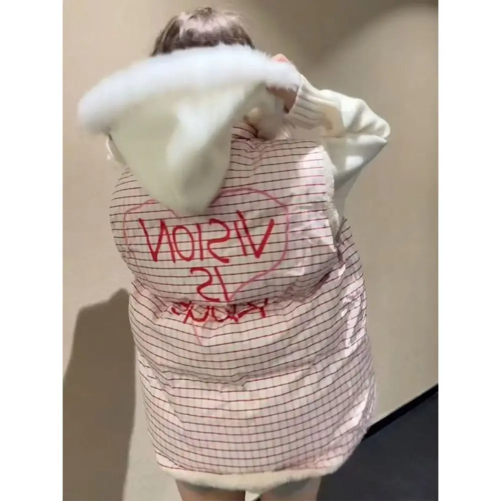 

Plaid Double-Sided Wear Lamb Fur Cotton Vest Women's Autumn Winter Warm Fce Lined Outerwear Ci Commute Casual Sle