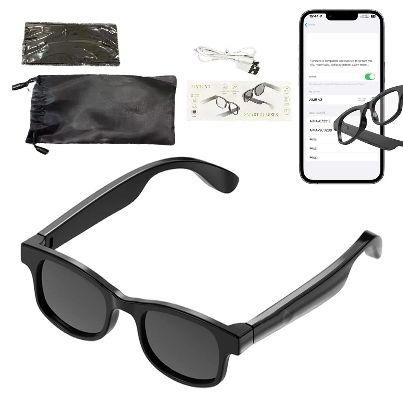Women Smart Glasses Blue Light Music Lightweight Fast Charge Lenses Men Smart Sunglasses for Daily Office Presentation