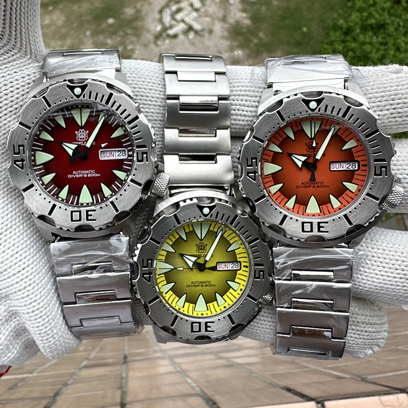 STEELDIVE Men Automatic Watch 42.2mm Mechanical Wristwatch Diver 20Bar Waterproof Luminous Sapphire NH36 Week Date Monster Dial
